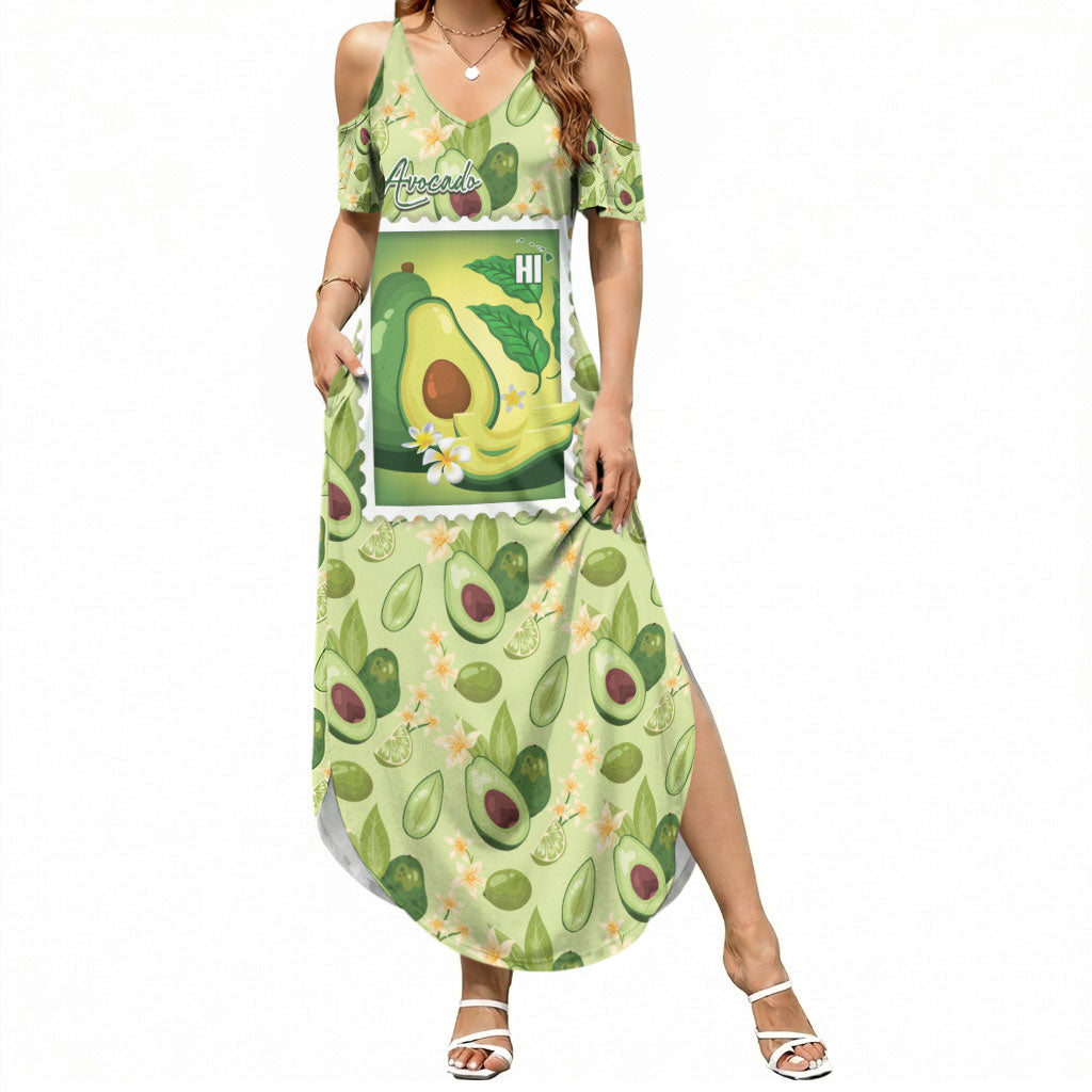 Aloha Hawaii Avocado Summer Maxi Dress Hawaiian Fruit Stylized Stamp LT14 Women Green - Polynesian Pride