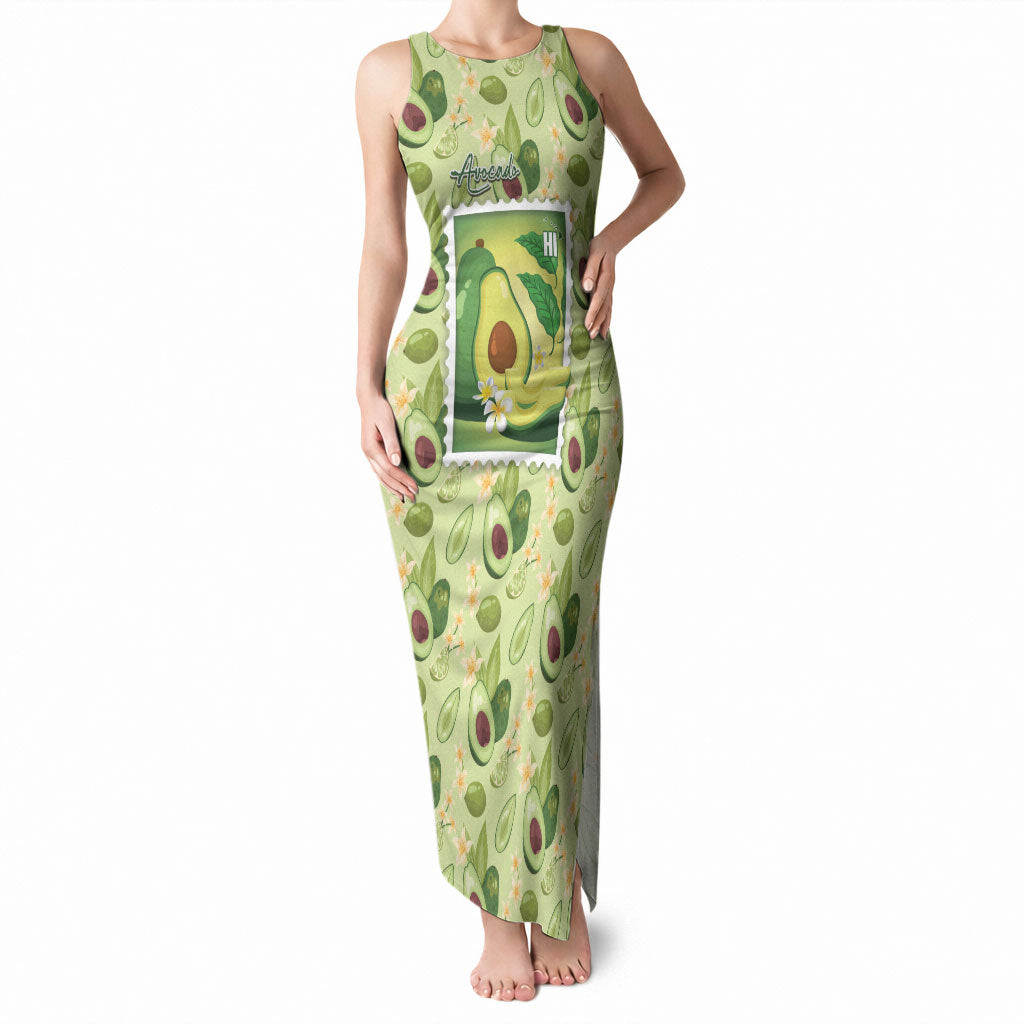 Aloha Hawaii Avocado Tank Maxi Dress Hawaiian Fruit Stylized Stamp