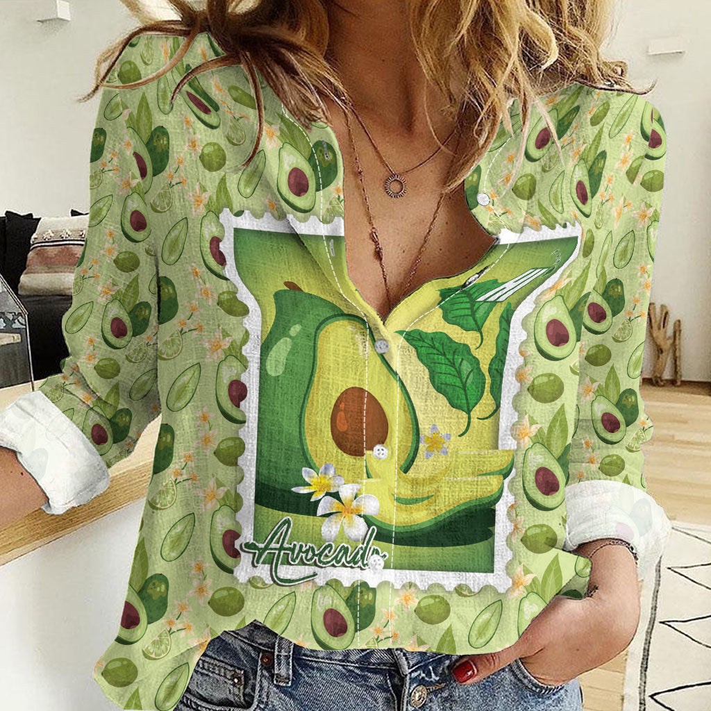 Aloha Hawaii Avocado Women Casual Shirt Hawaiian Fruit Stylized Stamp LT14 Female Green - Polynesian Pride