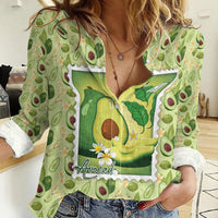 Aloha Hawaii Avocado Women Casual Shirt Hawaiian Fruit Stylized Stamp LT14 Female Green - Polynesian Pride