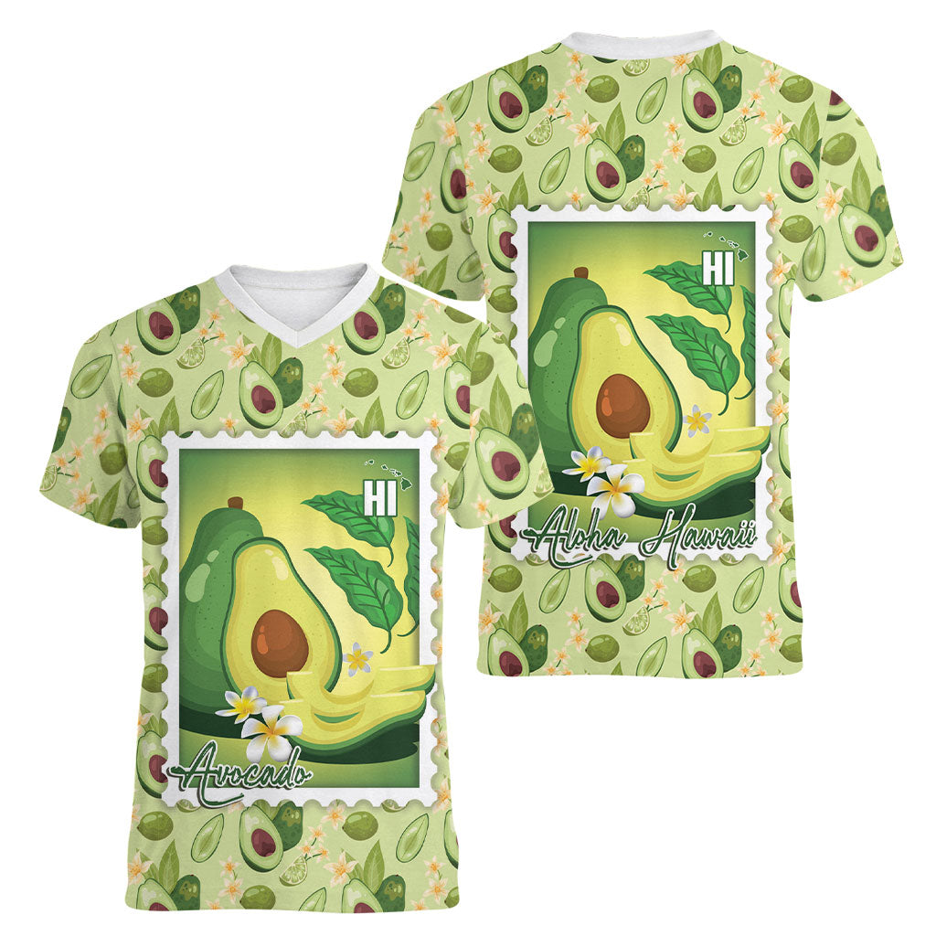 Aloha Hawaii Avocado Women V-Neck T-Shirt Hawaiian Fruit Stylized Stamp LT14 - Polynesian Pride