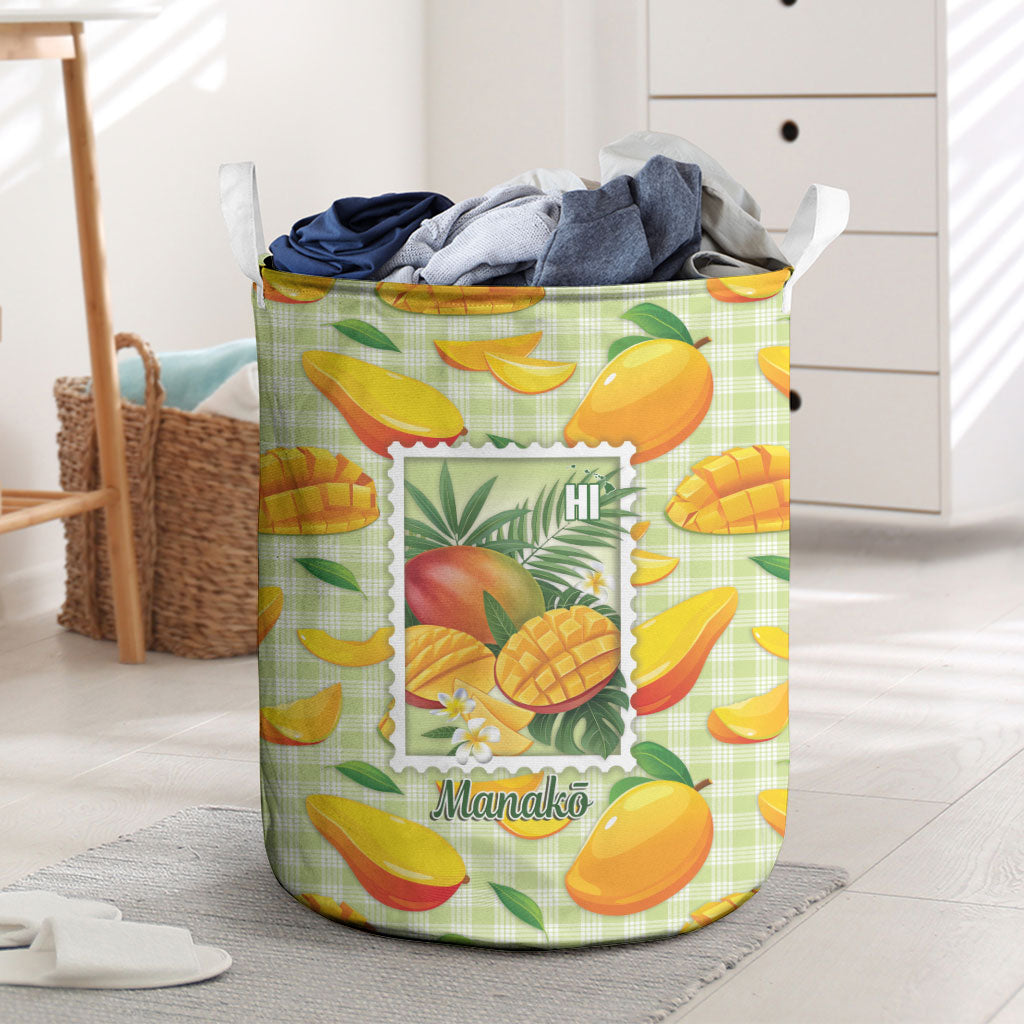 Aloha Hawaii Manako Palaka Motifs Laundry Basket Hawaiian Mango Stylized Stamp LT14 Yellow - Polynesian Pride