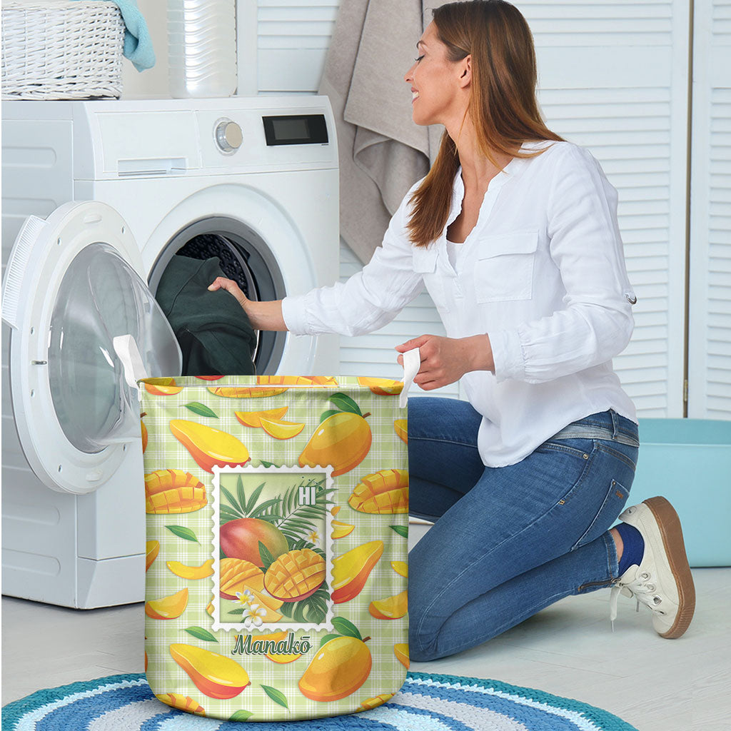 Aloha Hawaii Manako Palaka Motifs Laundry Basket Hawaiian Mango Stylized Stamp LT14 - Polynesian Pride
