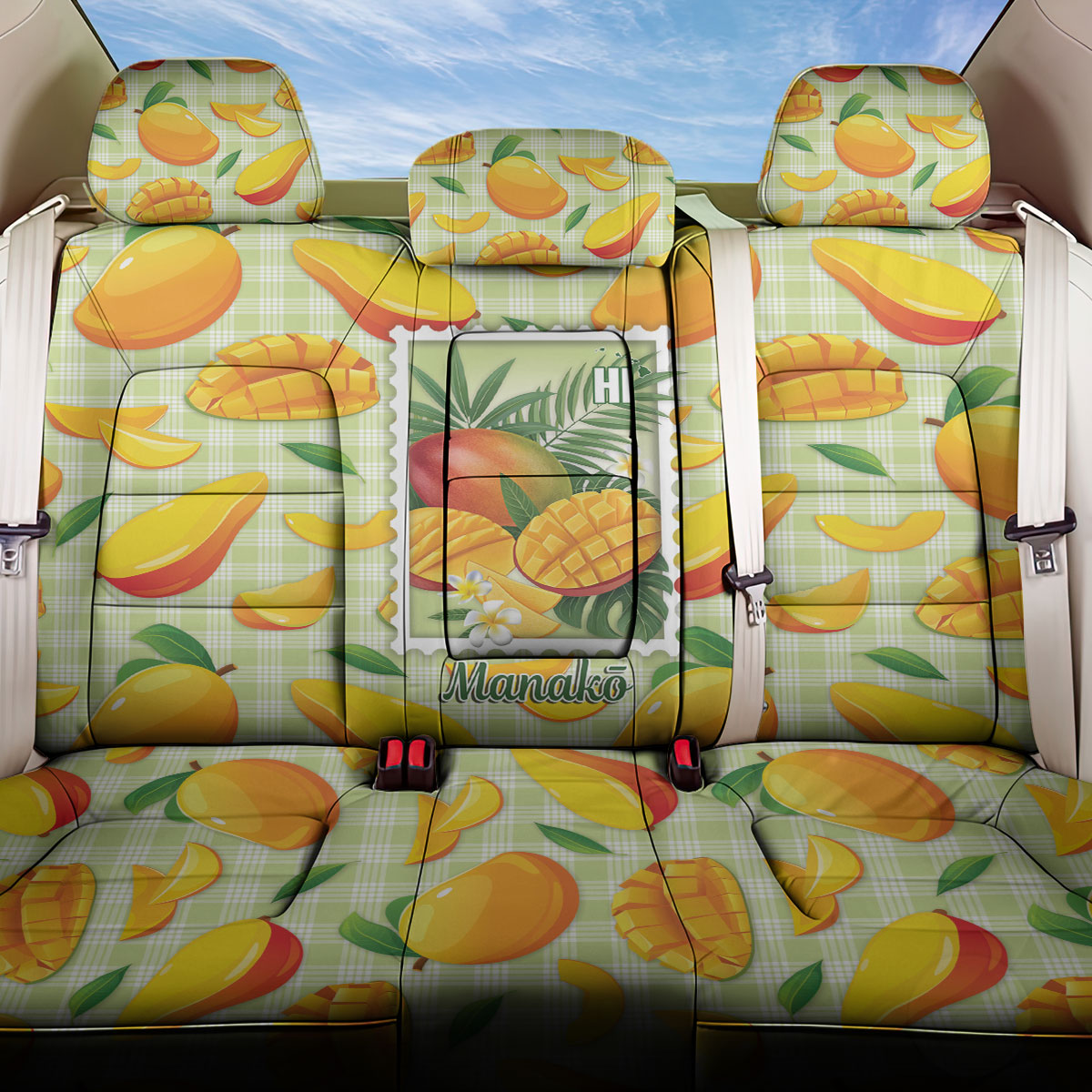 Aloha Hawaii Manako Palaka Motifs Back Car Seat Cover Hawaiian Mango Stylized Stamp LT14 One Size Yellow - Polynesian Pride