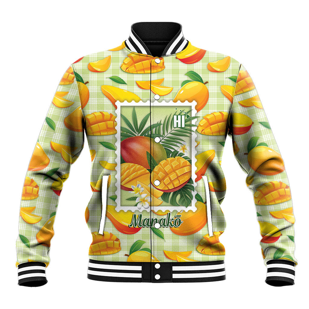 Aloha Hawaii Manako Palaka Motifs Baseball Jacket Hawaiian Mango Stylized Stamp LT14 Unisex Yellow - Polynesian Pride