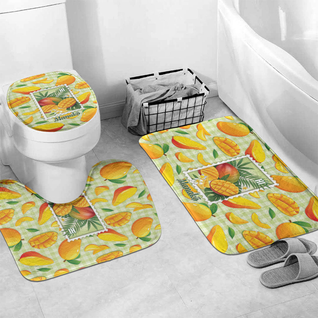 Aloha Hawaii Manako Palaka Motifs Bathroom Set Hawaiian Mango Stylized Stamp LT14 Mat Set Only (3 pcs) One Size Yellow - Polynesian Pride