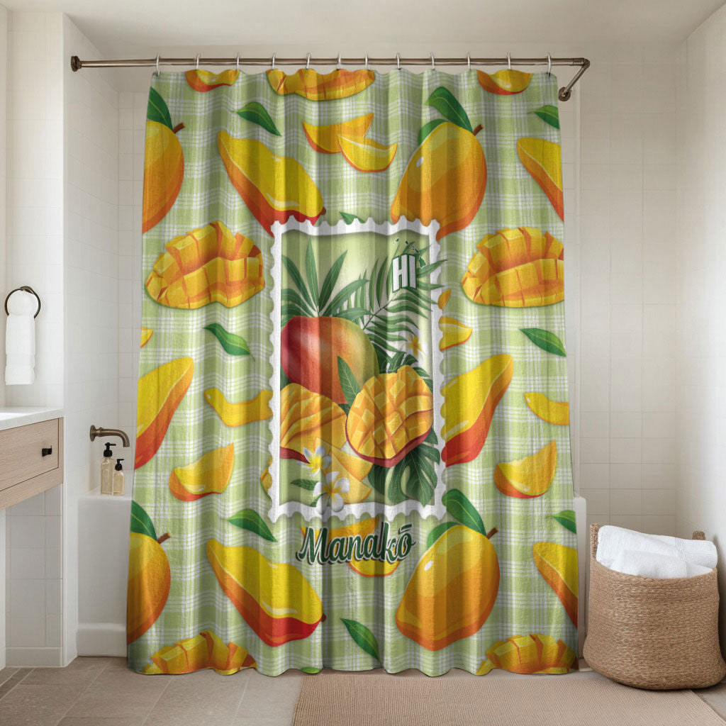 Aloha Hawaii Manako Palaka Motifs Bathroom Set Hawaiian Mango Stylized Stamp LT14 Shower Curtain Only Yellow - Polynesian Pride