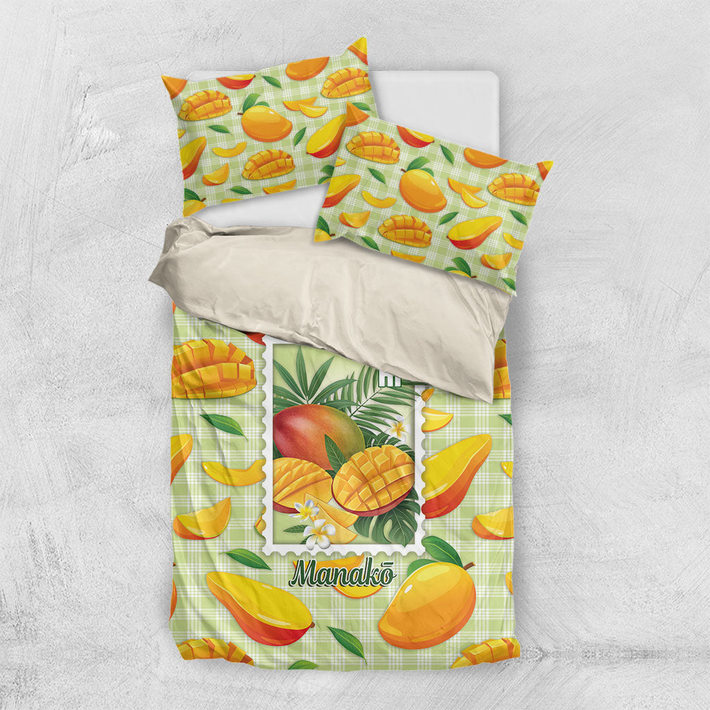Aloha Hawaii Manako Palaka Motifs Bedding Set Hawaiian Mango Stylized Stamp LT14 US Twin 172cm x 218cm Yellow - Polynesian Pride