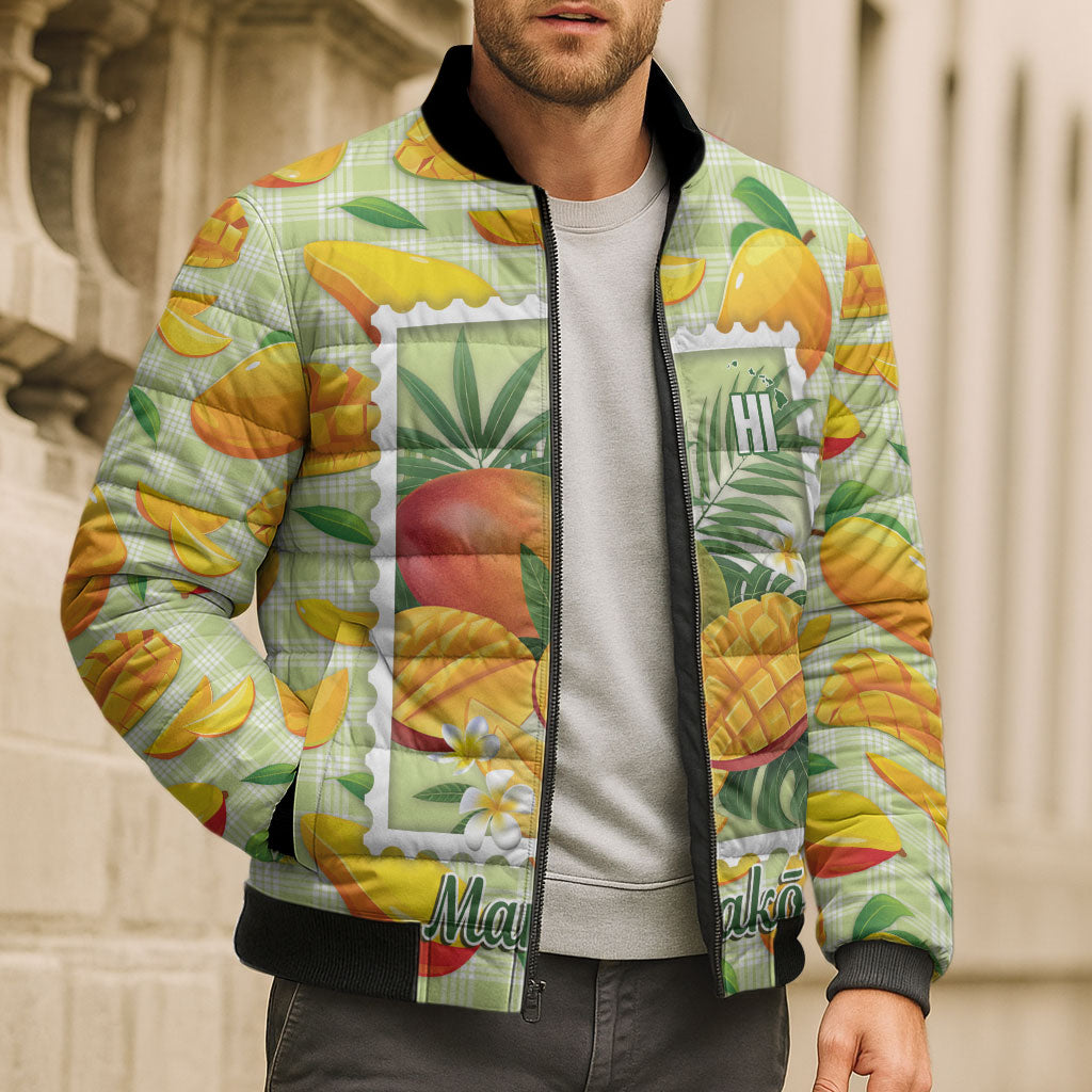Aloha Hawaii Manako Palaka Motifs Bomber Puffer Jacket Hawaiian Mango Stylized Stamp LT14 - Polynesian Pride