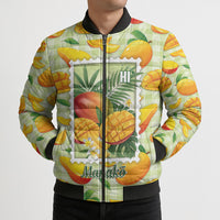 Aloha Hawaii Manako Palaka Motifs Bomber Puffer Jacket Hawaiian Mango Stylized Stamp LT14 - Polynesian Pride