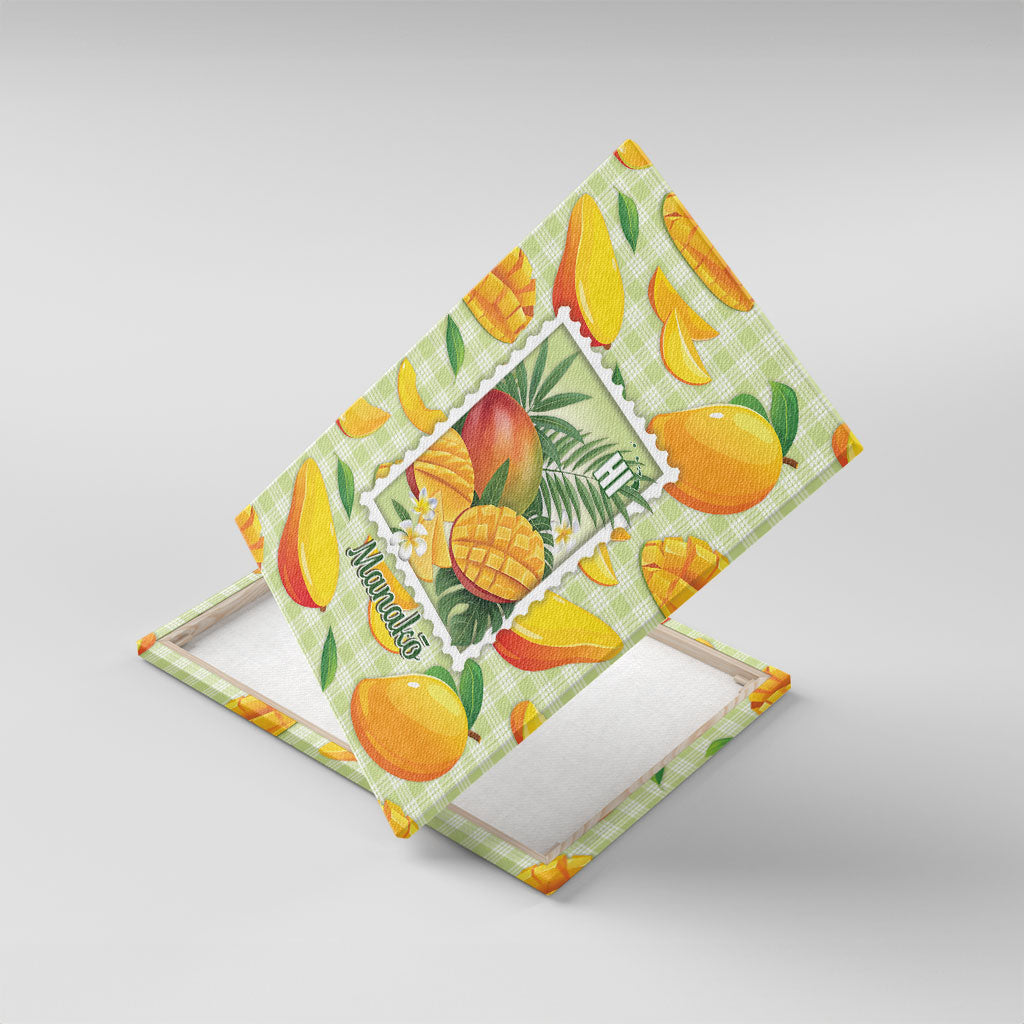 Aloha Hawaii Manako Palaka Motifs Canvas Wall Art Hawaiian Mango Stylized Stamp LT14 With Frame Yellow - Polynesian Pride