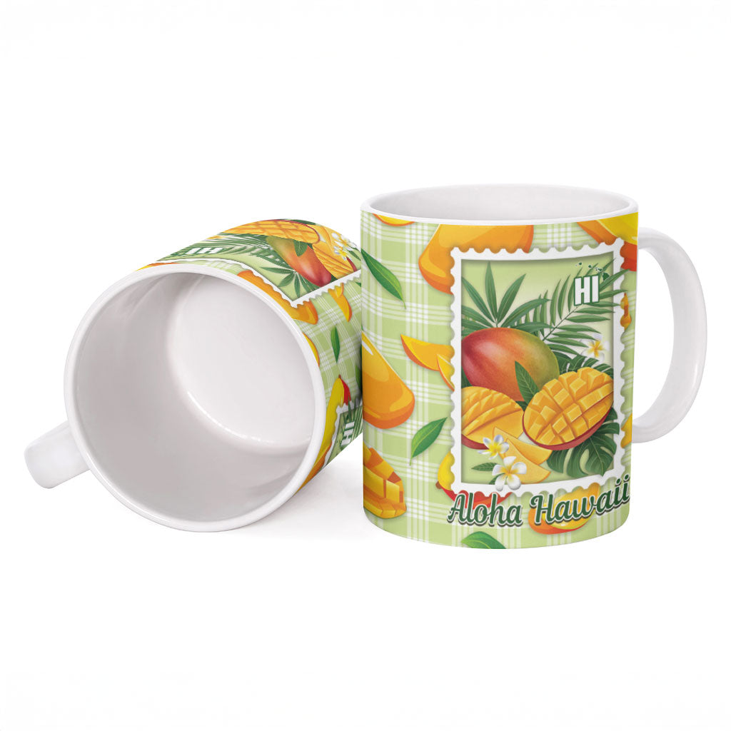 Aloha Hawaii Manako Palaka Motifs Ceramic Mug Hawaiian Mango Stylized Stamp LT14 - Polynesian Pride