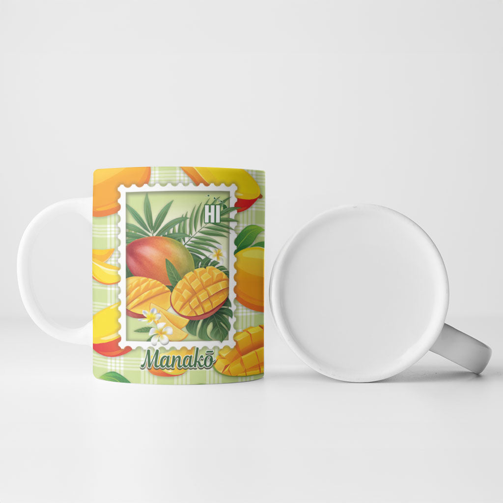 Aloha Hawaii Manako Palaka Motifs Ceramic Mug Hawaiian Mango Stylized Stamp LT14 - Polynesian Pride