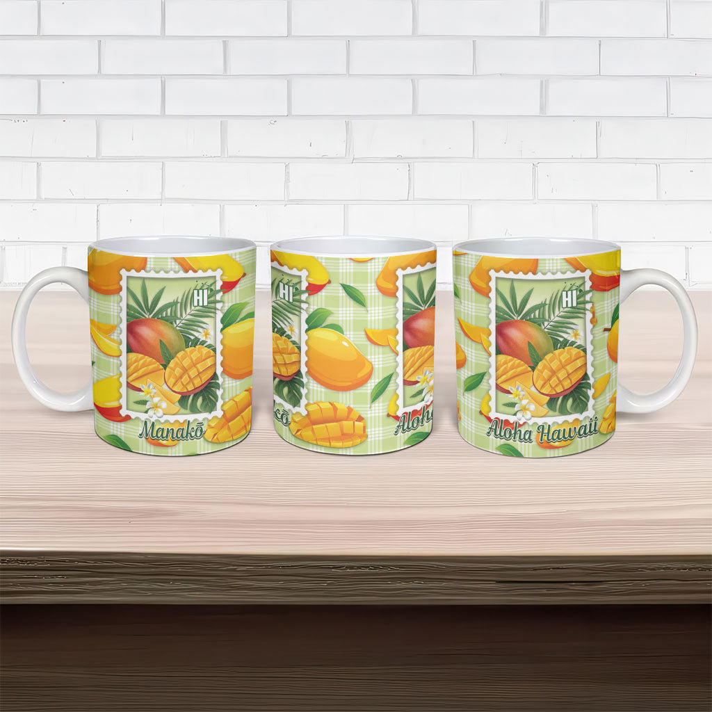Aloha Hawaii Manako Palaka Motifs Ceramic Mug Hawaiian Mango Stylized Stamp LT14 - Polynesian Pride