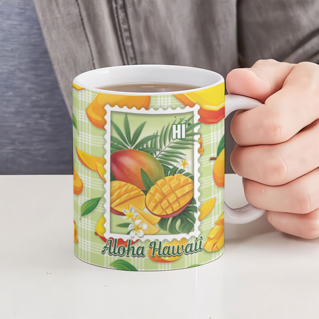 Aloha Hawaii Manako Palaka Motifs Ceramic Mug Hawaiian Mango Stylized Stamp LT14 - Polynesian Pride