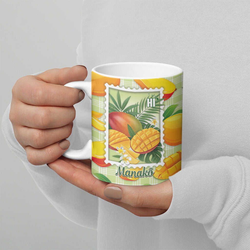 Aloha Hawaii Manako Palaka Motifs Ceramic Mug Hawaiian Mango Stylized Stamp LT14 - Polynesian Pride
