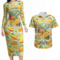 Aloha Hawaii Manako Palaka Motifs Couples Matching Long Sleeve Bodycon Dress and Hawaiian Shirt Hawaiian Mango Stylized Stamp LT14 Yellow - Polynesian Pride