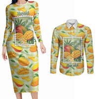 Aloha Hawaii Manako Palaka Motifs Couples Matching Long Sleeve Bodycon Dress and Long Sleeve Button Shirt Hawaiian Mango Stylized Stamp LT14 Yellow - Polynesian Pride
