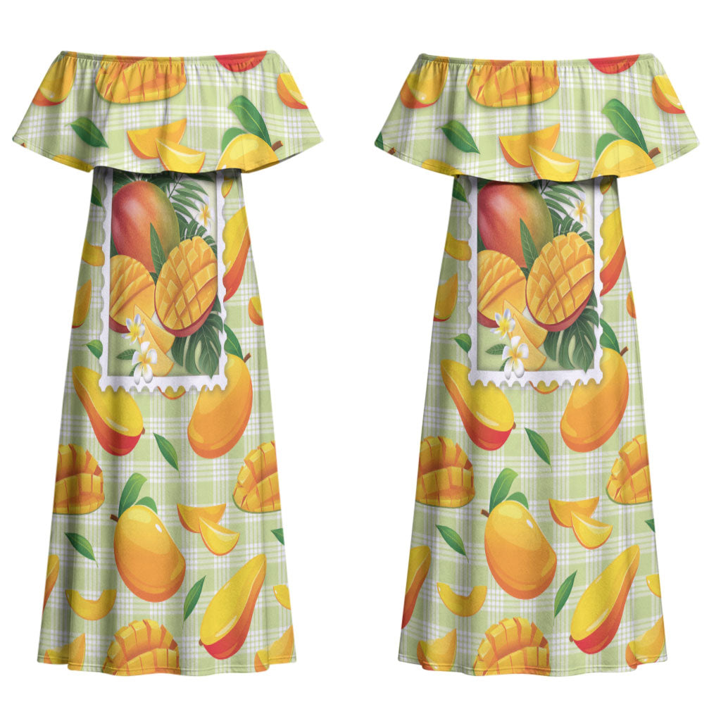 Aloha Hawaii Manako Palaka Motifs Couples Matching Off Shoulder Maxi Dress and Hawaiian Shirt Hawaiian Mango Stylized Stamp LT14 - Polynesian Pride