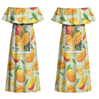 Aloha Hawaii Manako Palaka Motifs Couples Matching Off Shoulder Maxi Dress and Long Sleeve Button Shirt Hawaiian Mango Stylized Stamp LT14 - Polynesian Pride