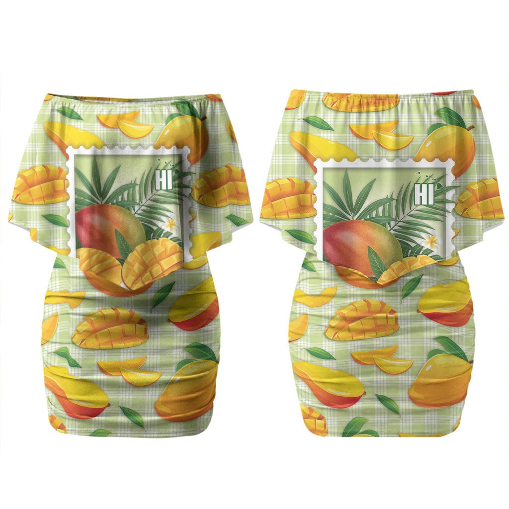 Aloha Hawaii Manako Palaka Motifs Couples Matching Off Shoulder Short Dress and Hawaiian Shirt Hawaiian Mango Stylized Stamp LT14 - Polynesian Pride