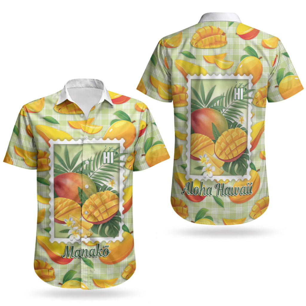 Aloha Hawaii Manako Palaka Motifs Couples Matching Off Shoulder Short Dress and Hawaiian Shirt Hawaiian Mango Stylized Stamp LT14 - Polynesian Pride