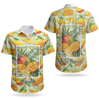 Aloha Hawaii Manako Palaka Motifs Couples Matching Off Shoulder Short Dress and Hawaiian Shirt Hawaiian Mango Stylized Stamp LT14 - Polynesian Pride