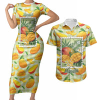 Aloha Hawaii Manako Palaka Motifs Couples Matching Short Sleeve Bodycon Dress and Hawaiian Shirt Hawaiian Mango Stylized Stamp LT14 Yellow - Polynesian Pride