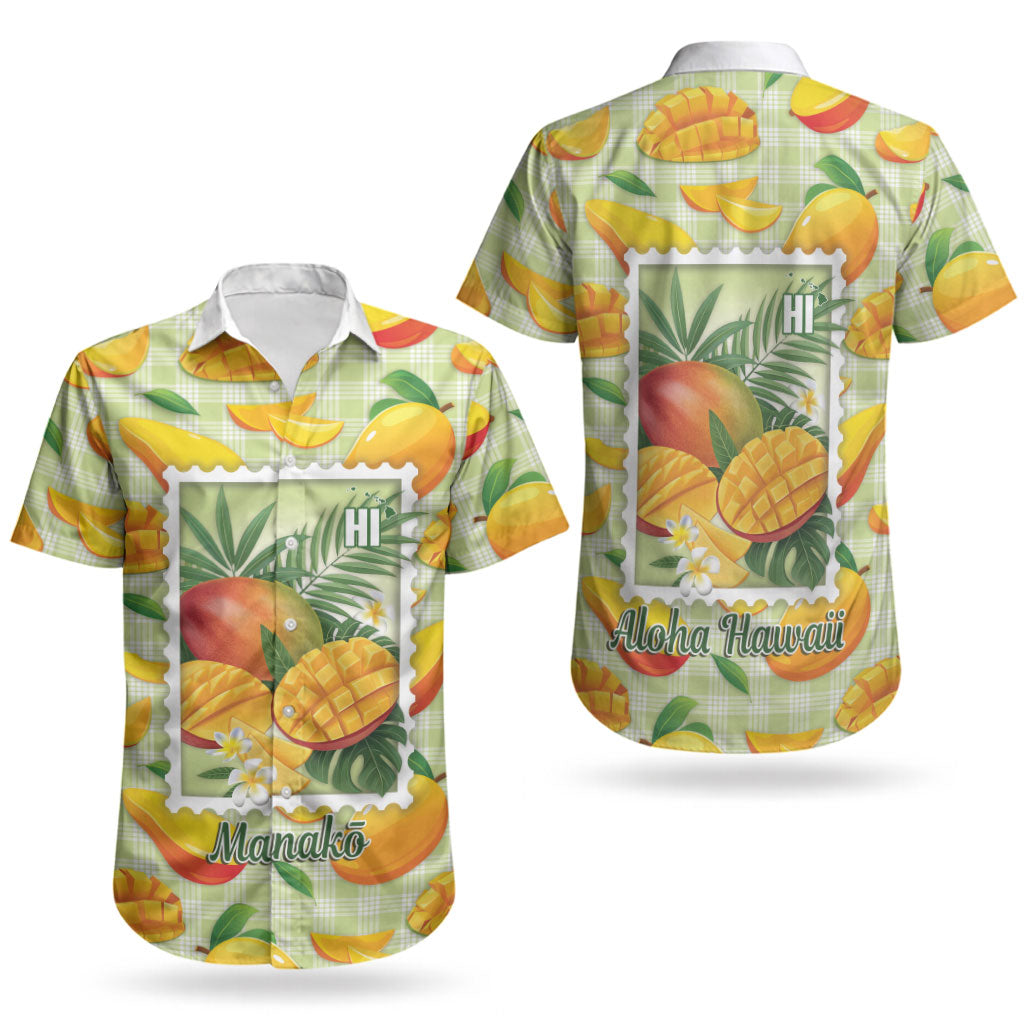 Aloha Hawaii Manako Palaka Motifs Couples Matching Short Sleeve Bodycon Dress and Hawaiian Shirt Hawaiian Mango Stylized Stamp LT14 - Polynesian Pride