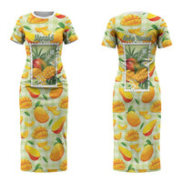 Aloha Hawaii Manako Palaka Motifs Couples Matching Short Sleeve Bodycon Dress and Long Sleeve Button Shirt Hawaiian Mango Stylized Stamp LT14 - Polynesian Pride