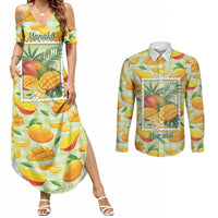 Aloha Hawaii Manako Palaka Motifs Couples Matching Summer Maxi Dress and Long Sleeve Button Shirt Hawaiian Mango Stylized Stamp LT14 Yellow - Polynesian Pride