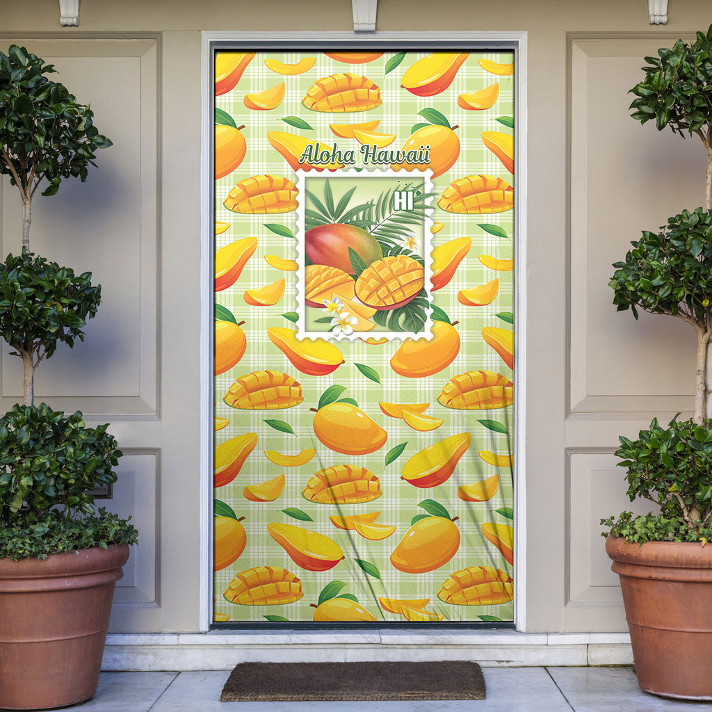 Aloha Hawaii Manako Palaka Motifs Door Cover Hawaiian Mango Stylized Stamp LT14 Yellow - Polynesian Pride