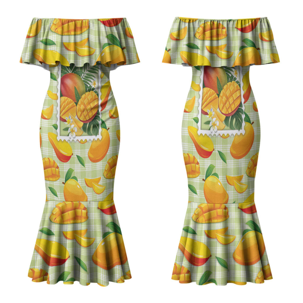 Aloha Hawaii Manako Palaka Motifs Family Matching Mermaid Dress and Hawaiian Shirt Hawaiian Mango Stylized Stamp LT14 Mom's Dress Yellow - Polynesian Pride