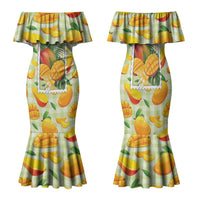 Aloha Hawaii Manako Palaka Motifs Family Matching Mermaid Dress and Hawaiian Shirt Hawaiian Mango Stylized Stamp LT14 Mom's Dress Yellow - Polynesian Pride