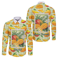 Aloha Hawaii Manako Palaka Motifs Family Matching Off Shoulder Short Dress and Hawaiian Shirt Hawaiian Mango Stylized Stamp LT14 Dad's Shirt - Long Sleeve Yellow - Polynesian Pride
