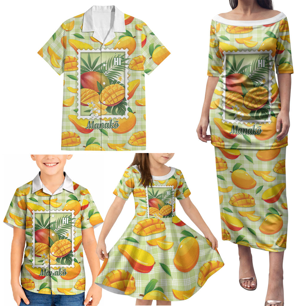 Aloha Hawaii Manako Palaka Motifs Family Matching Puletasi and Hawaiian Shirt Hawaiian Mango Stylized Stamp LT14 - Polynesian Pride