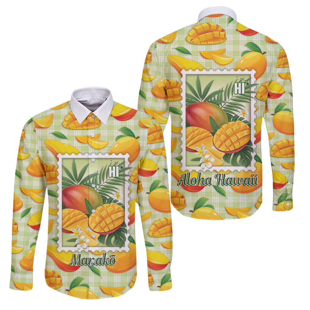 Aloha Hawaii Manako Palaka Motifs Family Matching Puletasi and Hawaiian Shirt Hawaiian Mango Stylized Stamp LT14 Dad's Shirt - Long Sleeve Yellow - Polynesian Pride