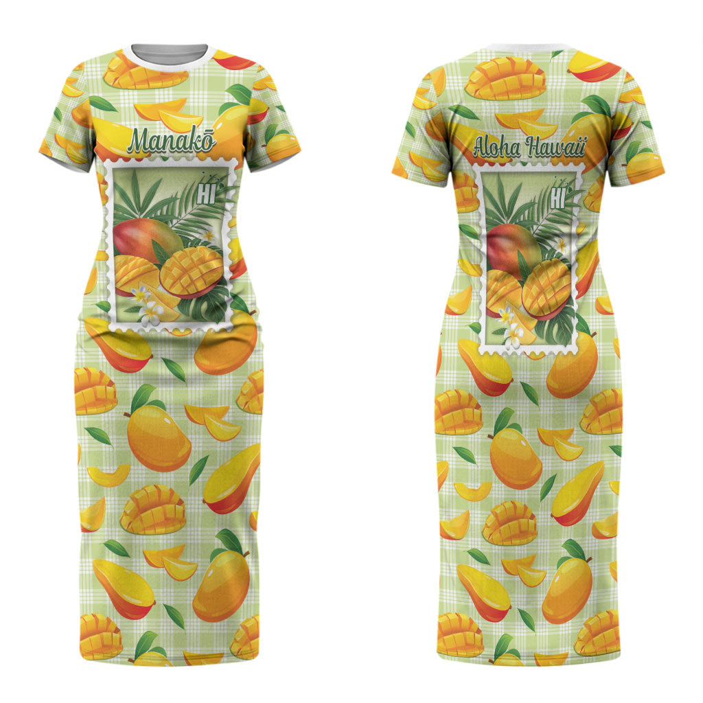 Aloha Hawaii Manako Palaka Motifs Family Matching Short Sleeve Bodycon Dress and Hawaiian Shirt Hawaiian Mango Stylized Stamp LT14 Mom's Dress Yellow - Polynesian Pride