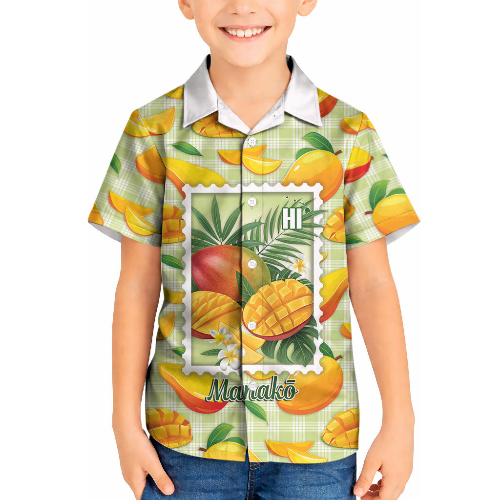 Aloha Hawaii Manako Palaka Motifs Kid Hawaiian Shirt Hawaiian Mango Stylized Stamp LT14 Kid Yellow - Polynesian Pride