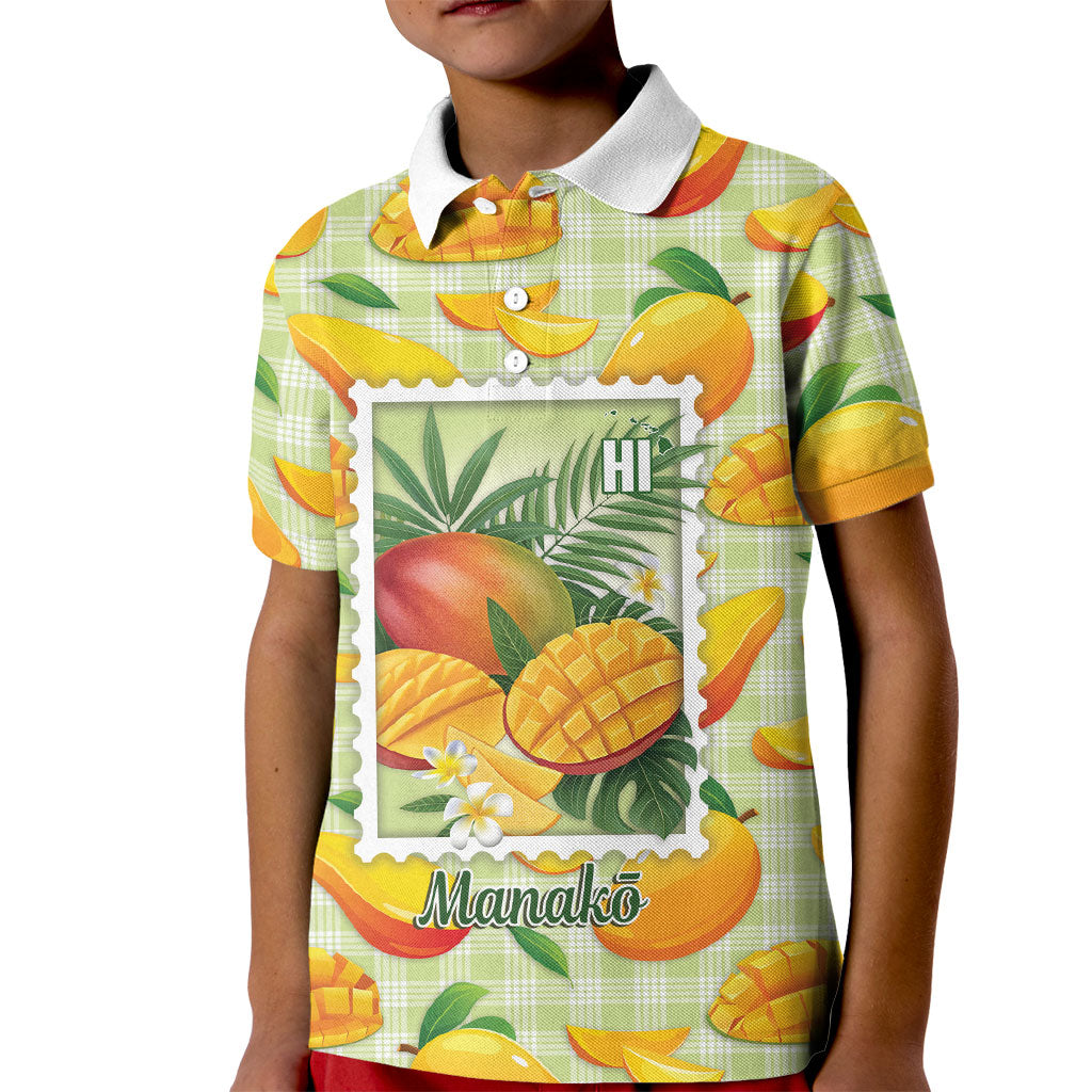 Aloha Hawaii Manako Palaka Motifs Kid Polo Shirt Hawaiian Mango Stylized Stamp LT14 Kid Yellow - Polynesian Pride