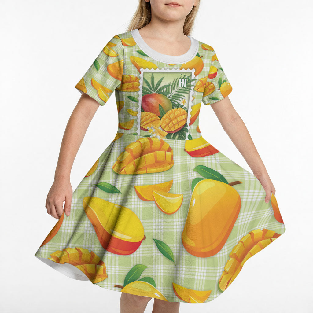 Aloha Hawaii Manako Palaka Motifs Kid Short Sleeve Dress Hawaiian Mango Stylized Stamp LT14 - Polynesian Pride