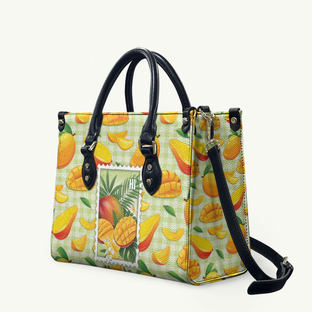 Aloha Hawaii Manako Palaka Motifs Leather Bag Hawaiian Mango Stylized Stamp LT14 Yellow - Polynesian Pride