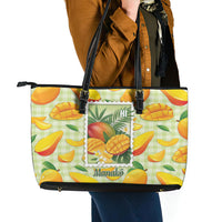 Aloha Hawaii Manako Palaka Motifs Leather Tote Bag Hawaiian Mango Stylized Stamp LT14 - Polynesian Pride