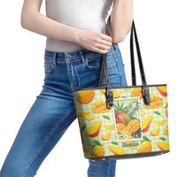 Aloha Hawaii Manako Palaka Motifs Leather Tote Bag Hawaiian Mango Stylized Stamp LT14 - Polynesian Pride
