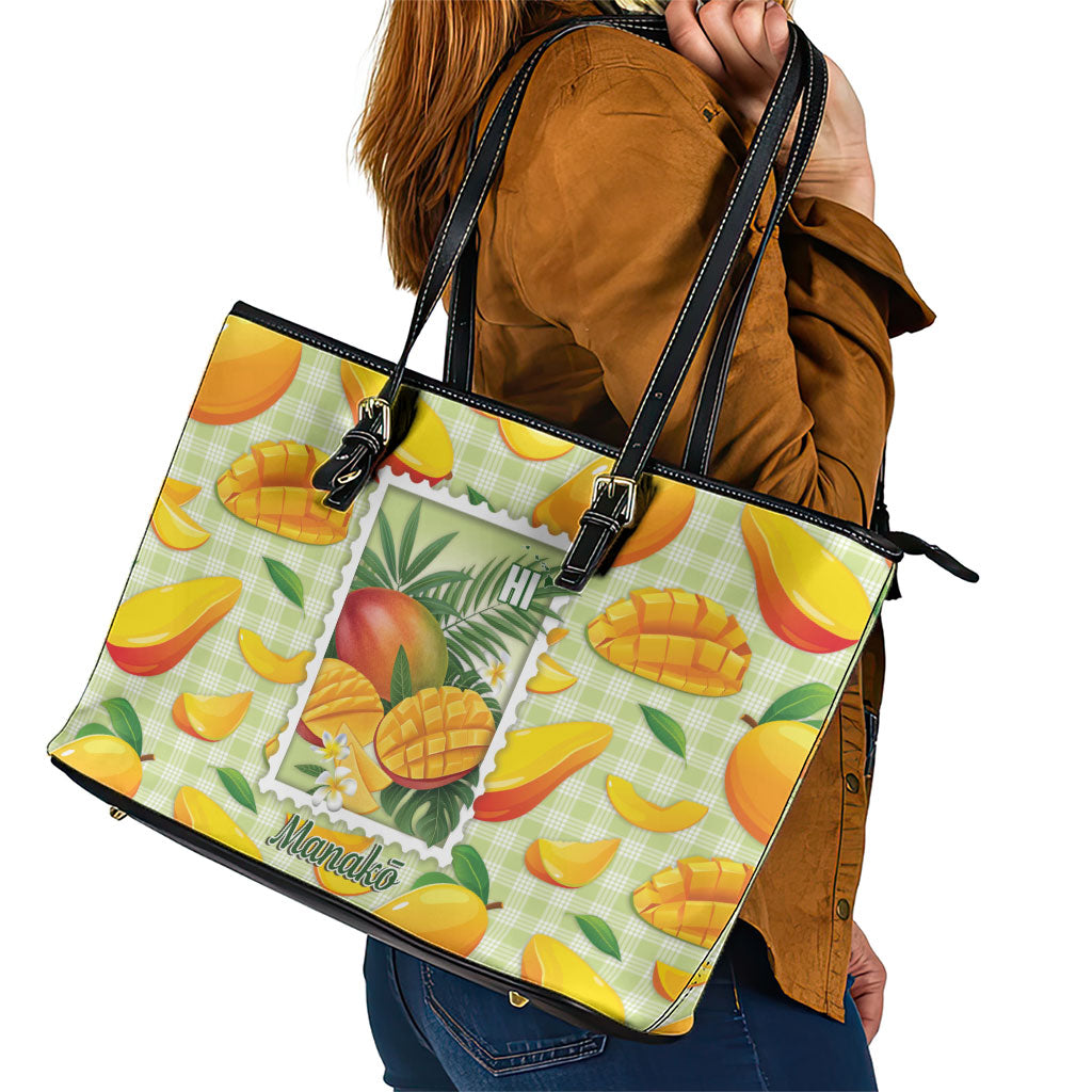 Aloha Hawaii Manako Palaka Motifs Leather Tote Bag Hawaiian Mango Stylized Stamp LT14 - Polynesian Pride