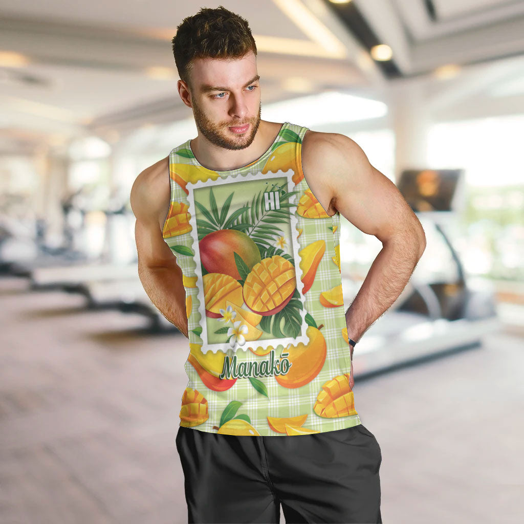 Aloha Hawaii Manako Palaka Motifs Men Tank Top Hawaiian Mango Stylized Stamp LT14 Yellow - Polynesian Pride