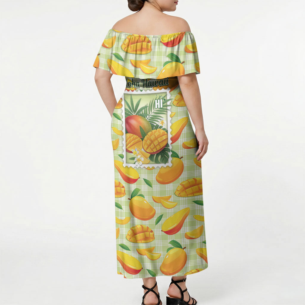 Aloha Hawaii Manako Palaka Motifs Off Shoulder Maxi Dress Hawaiian Mango Stylized Stamp LT14 - Polynesian Pride