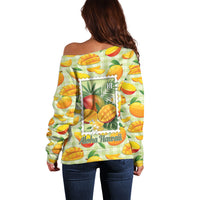 Aloha Hawaii Manako Palaka Motifs Off Shoulder Sweater Hawaiian Mango Stylized Stamp LT14 - Polynesian Pride