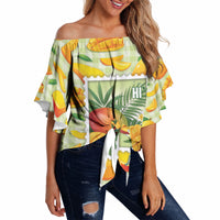 Aloha Hawaii Manako Palaka Motifs Off Shoulder Wrap Waist Top Hawaiian Mango Stylized Stamp LT14 Yellow - Polynesian Pride