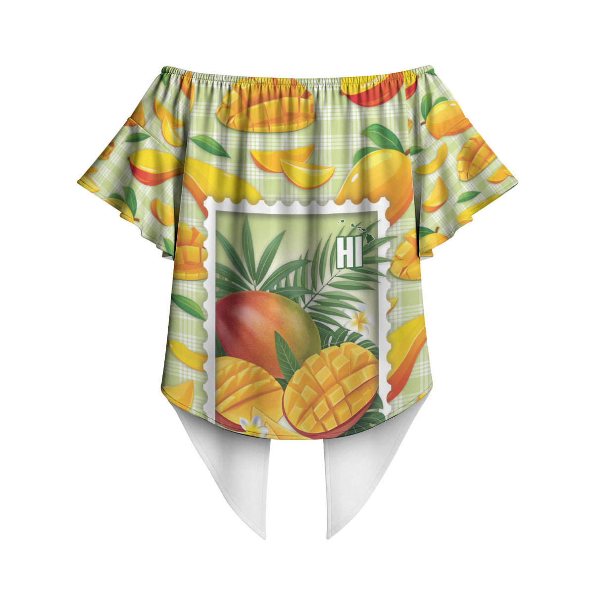 Aloha Hawaii Manako Palaka Motifs Off Shoulder Wrap Waist Top Hawaiian Mango Stylized Stamp LT14 - Polynesian Pride